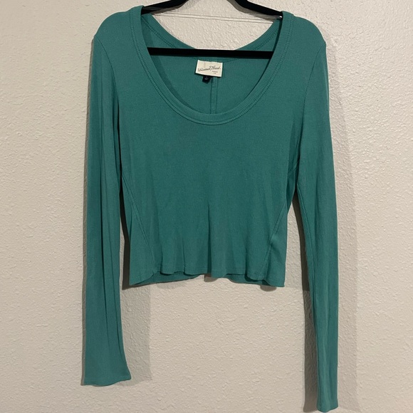 Universal Thread Tops - Universal Thread Teal Green Long Sleeve Ribbed Crop Top Size Large Target